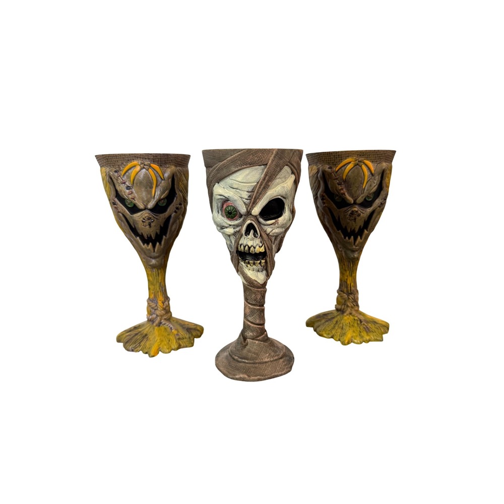 Vintage set of three plastic Halloween spooky creepy horror goblets 7"